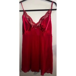 Vtg Red Satin Mesh Babydoll Chemise Lingerie Top Medium
